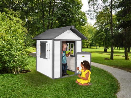 AXI Beach Lodge Spielhaus in Grau/Weiß – Spielhaus für den Garten / den Außenbereich – FSC-Holz – Gartenhaus für Kinder