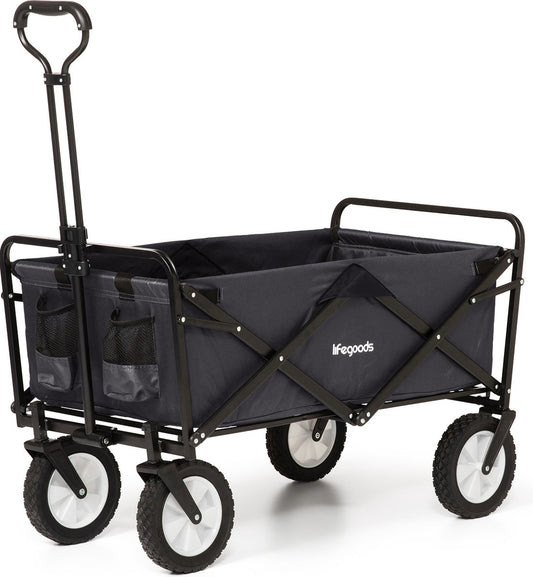 LifeGoods Bollerwagen - faltbar - drehbare Räder - 2 Ständer - 70kg Tragfähigkeit - Schwarz