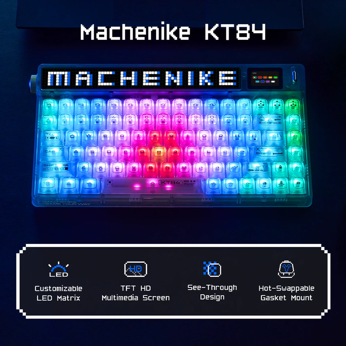 Machenike KT84-B84W 75 % mechanische Tastatur – Weiß – Gateron Yellow, RGB, Tri-Mode