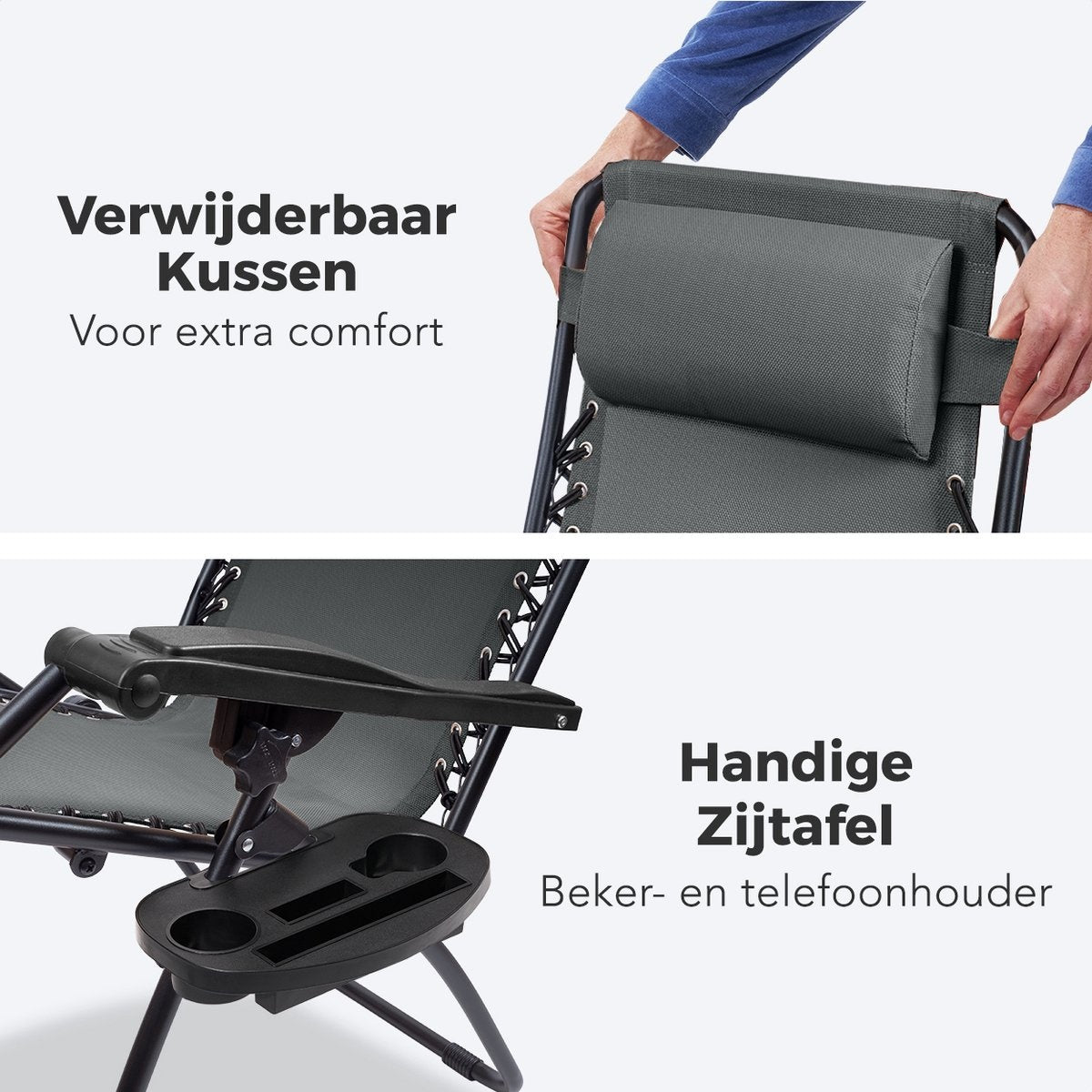 LifeGoods Faltbare Gartenstühle - 2 Stück - 30Â°-90Â° verstellbar - Metall - Schwarz