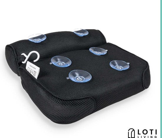 Loti Living Badekissen für die Badewanne - Badekissen - Nackenkissen für die Badewanne - Kopfstütze für die Badewanne - Badekissen mit Saugnäpfen - 6 Saugnäpfe - Ergonomisches Nackenkissen - Anti-Rutsch - Schwarz
