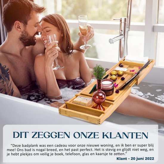 Ecowize - Luxuriöses Bambus-Badetablet - mit Buchhalterung - ausziehbar - 75cm bis 110cm - Bambus