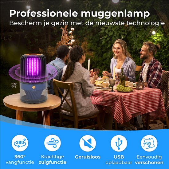 Nuvance - Mückenlampe - Kabellos & Wiederaufladbar - Mückenfalle - UV Led - Mückenlampe für Innen und Außen - Insektenlampe - Inkl. Auffangschale & Reinigungsbürste - Insektenlampen