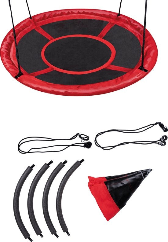 Abfallschaukel - Outdoor-Schalenschaukel - Ã˜110cm - Tragfähigkeit von 150 KG - Runde Schaukel - Schwarz/Rot