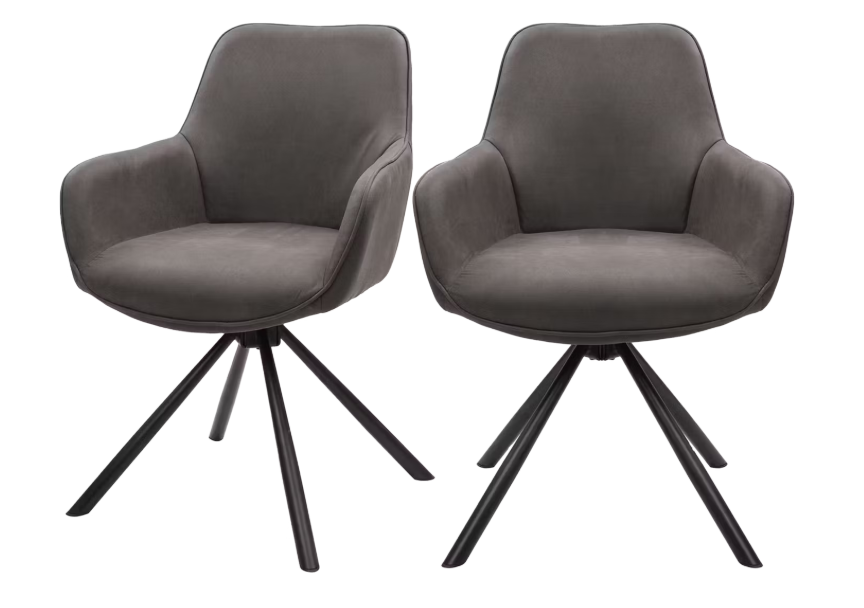 Dutchbone Oliver Esstisch-Drehstuhl 57x60x86 cm - Mikrofaser Anthrazit - 2er Set