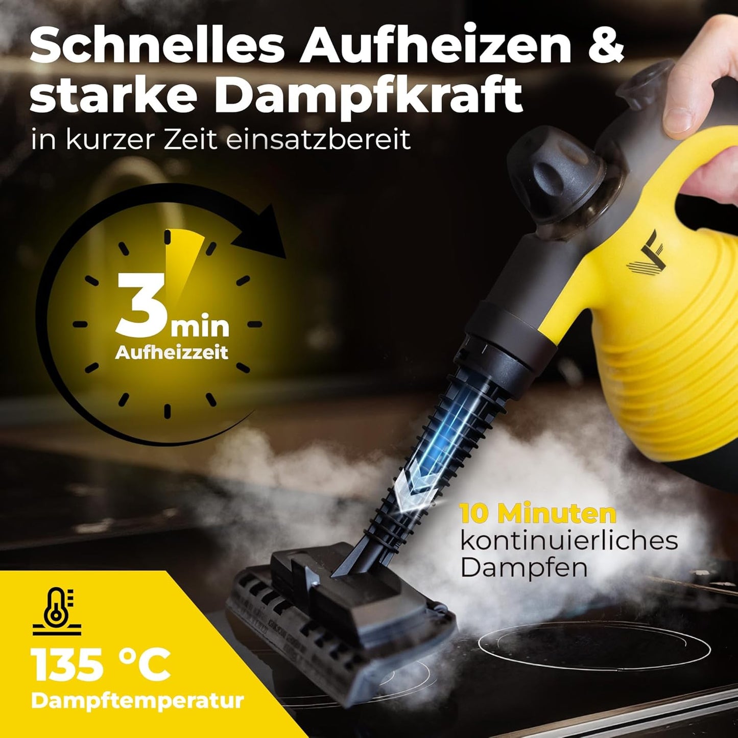 Neighbour's Friend® Dampfreiniger Neues Modell – Leistungsstarker Hand Steam Cleaner, 3,5 Bar Druck, 4m Kabel, 350ml Tank I Handdampfreiniger für Auto, Werkstatt, Haushalt & Fensterreinigung