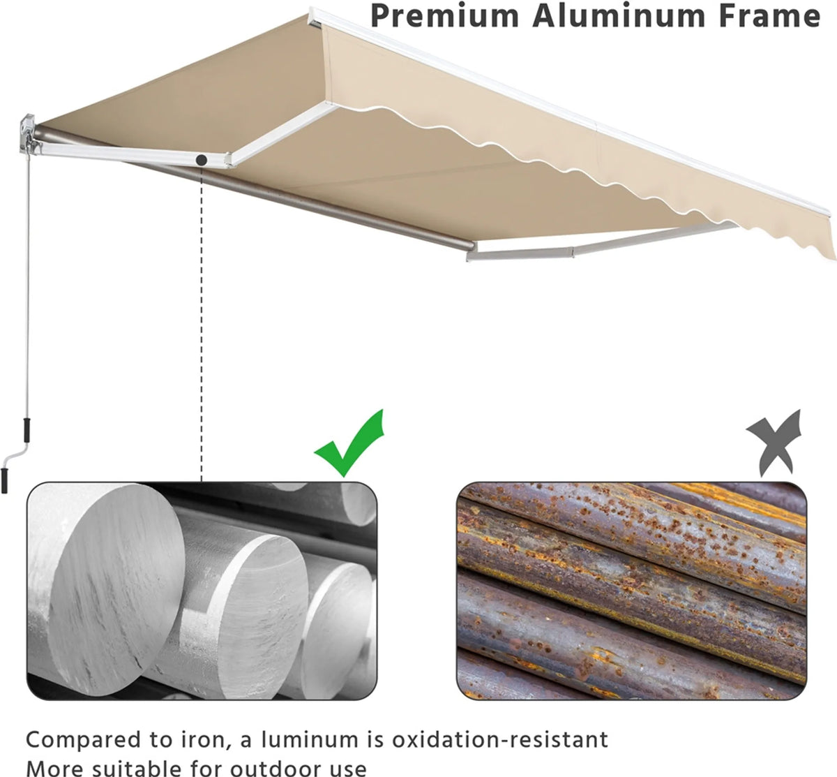 Yaheetech Klemmsonnenschirm - 300 x 250 x 25 cm - Ausgestattet mit manuellem Pendelstab und einstellbarem Winkel und UV-beständiger Beschichtung - Für Balkon und Terrasse - Beigefarbenes Polyester und Metall