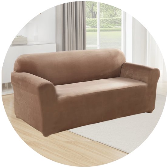 Hilvard - Sofabezug 3-Sitzer-Sofas - (185 - 230 cm) - Sand - Samt - Stretch - Sofaschoner - Möbelbezug - Gegen Beschädigungen und Flecken - Sitzbezug - Sitzbezug