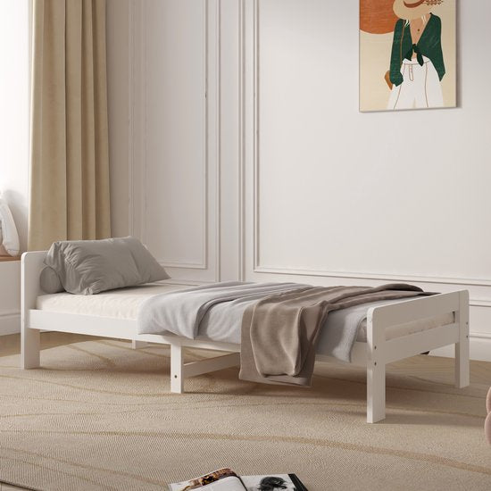 Sunny Olla Kinderbett – 200 x 90 – 205,5 x 98 x 61 cm – Kleinkindbett für Mädchen und Jungen – 100 % FSC-zertifiziertes Holz – Mit Lattenrost – Ohne Matratze – Weiß