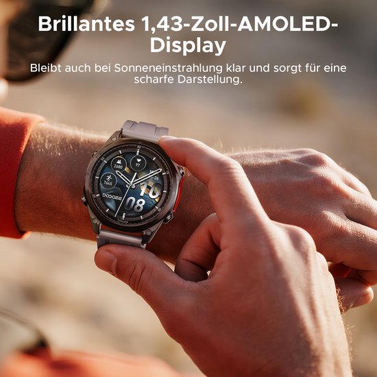 DOOGEE Anywise W1 Pro – Militär-Smartwatch – KI-Sprachsteuerung – 5 ATM – Dual-Band-GPS – Offline-Karten – 170 Sportmodi – 1,43 Zoll AMOLED – Fitness-Tracker – Anrufe tätigen und empfangen – 18 Tage besonders lange Akkulaufzeit – Taschenlampe – Kompatibel