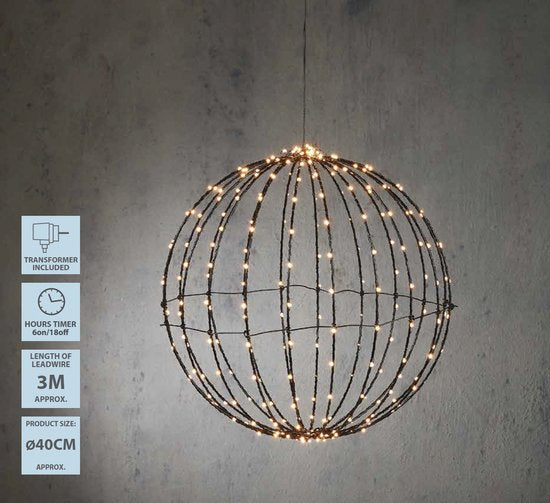 Luca Lighting Weihnachtslichterkugel mit warmweißen LED-Lichtern - Ø40 cm - Schwarz