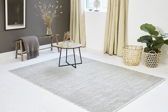 Lifa Living Teppich - Wolle & Baumwolle - Gewebt - 160x230 cm - Skandinavisches Design - Schwarz/Weiß