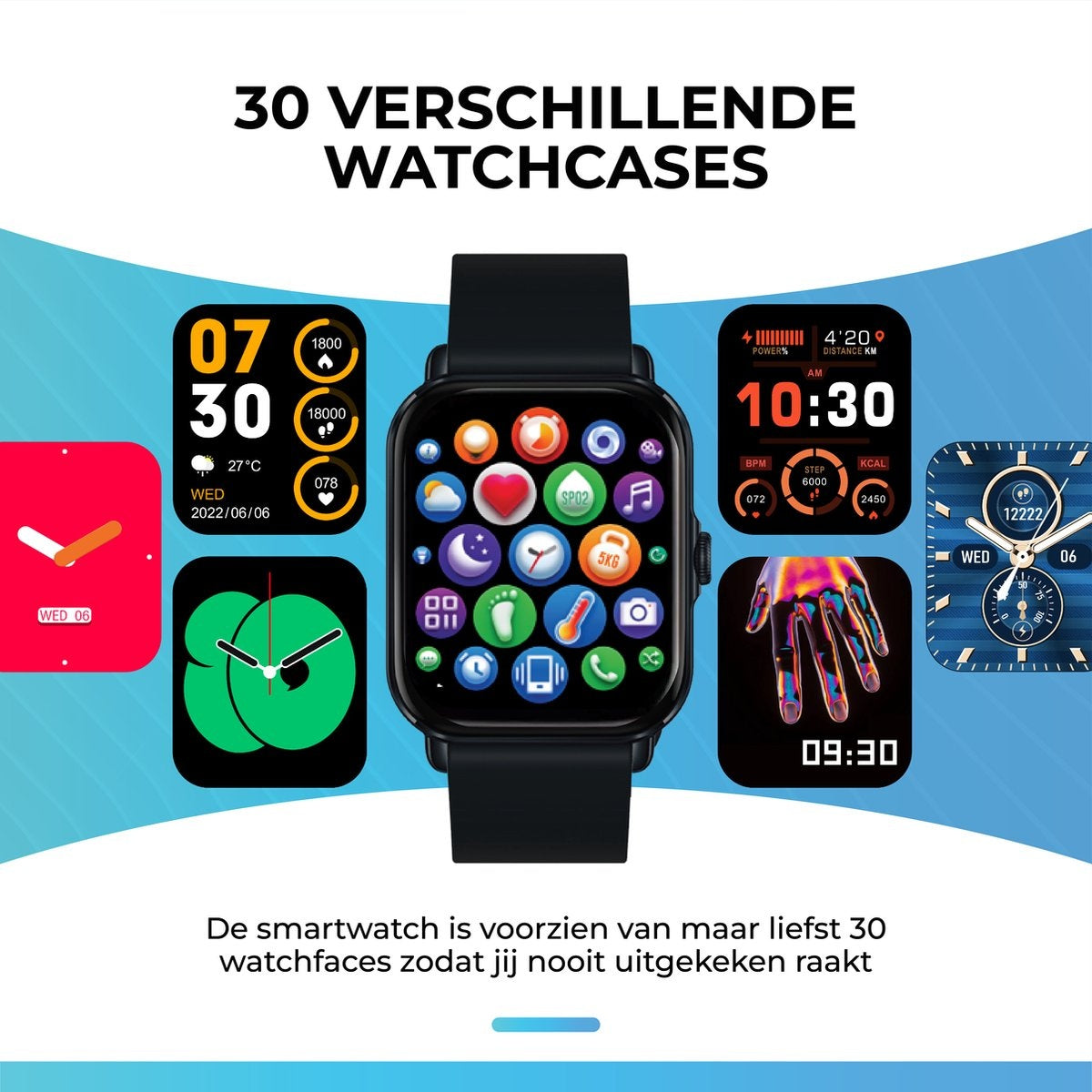 AyeWay Smartwatch - Wasserdicht & Touchscreen - 70 Sportmodi - Mit App - Smartwatch Männer & Frauen - Schwarz