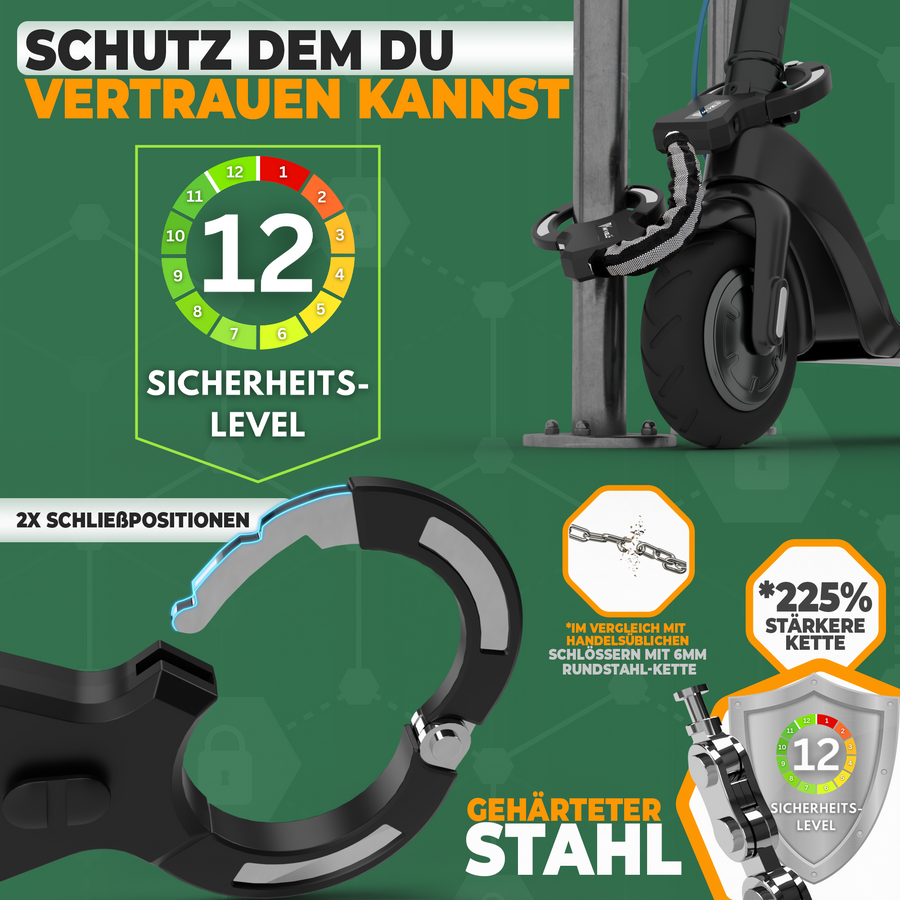 MIVELO Fahrradschloss - Gehärteter Stahl - Inkl. LED Schlüssel - 90 cm - Schwarz