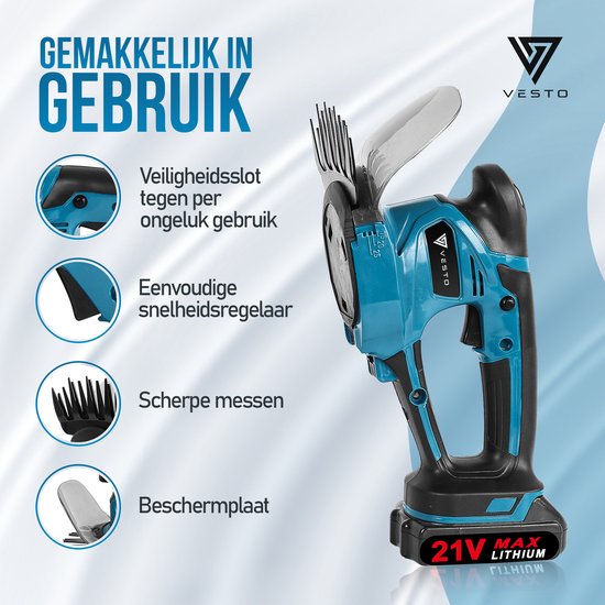 Vesto® Accu Heckenschere - Inkl. Buchsbaum- und Grasschneideblatt - Elektrische Grasschere - Akku-Schere - Heckenschere