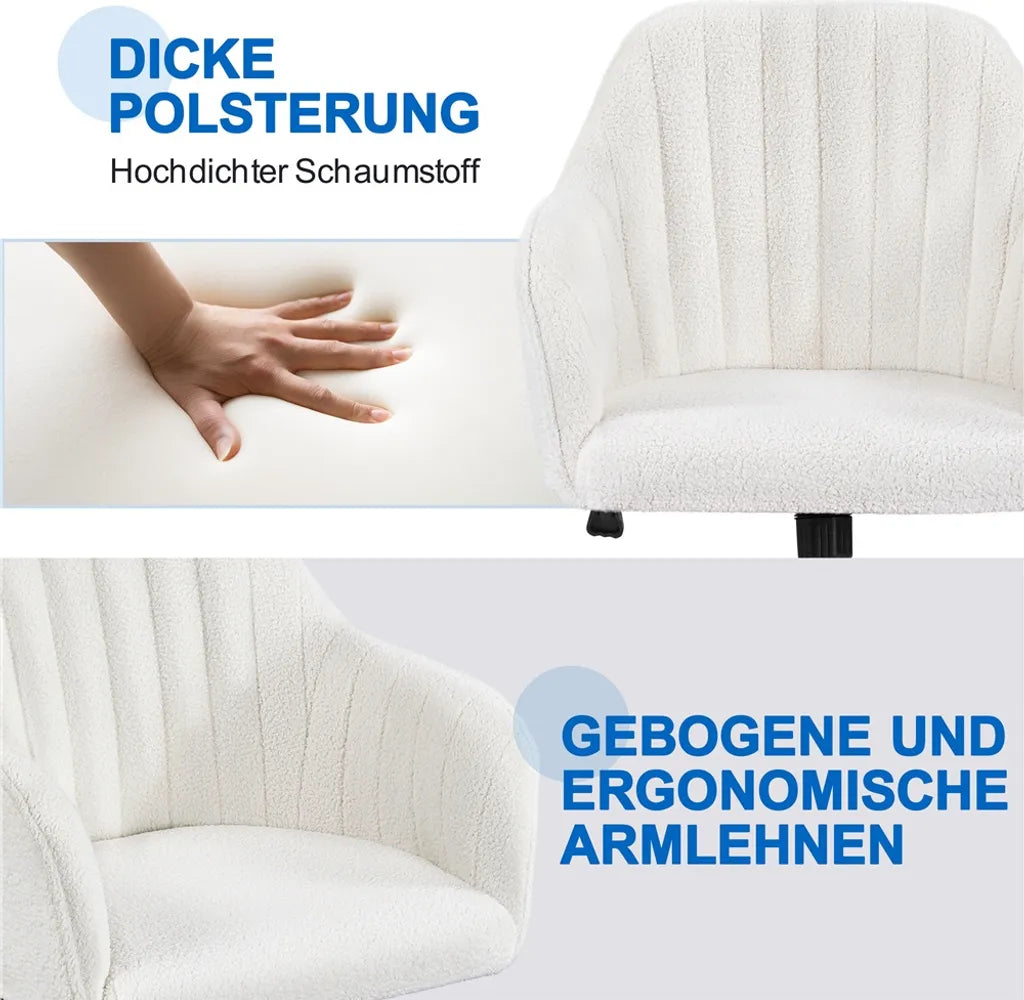Yaheetech Verstellbarer Bürostuhl 60 x 61 x 83–92,5 cm – Elfenbein – Bürostuhl aus Bouclé mit Rollen und Armlehnen