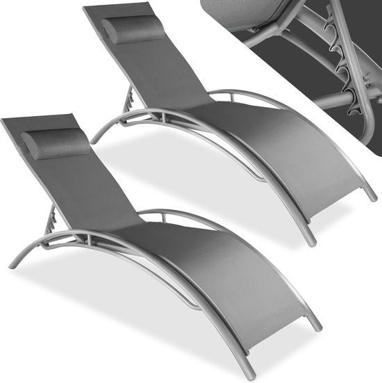 tectake 2er-Set Gartenliegen - Grau Aluminium
