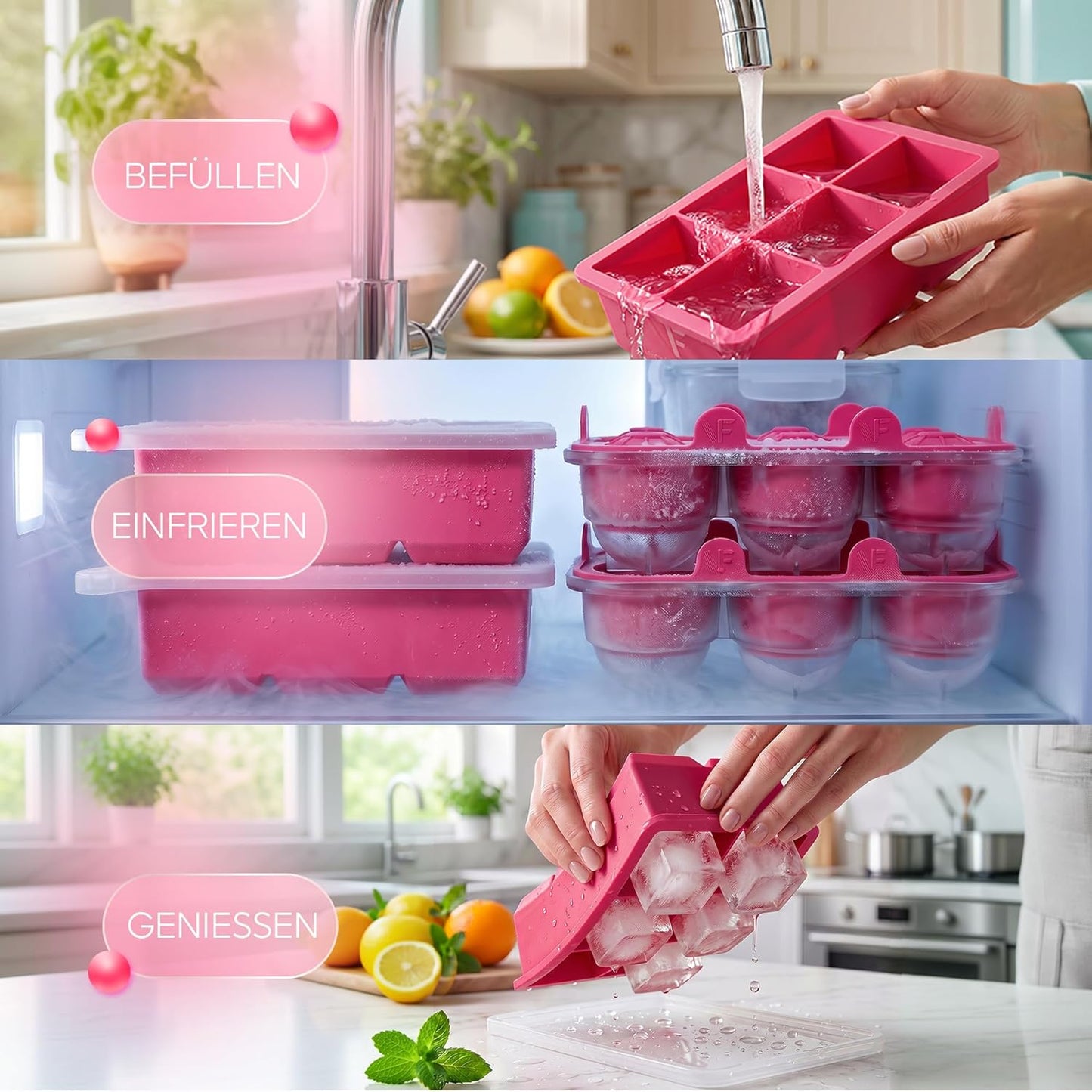 Neighbour's Friend Eiswürfel- und Eiskugelform-Set – Rosa – XXL – Silikon