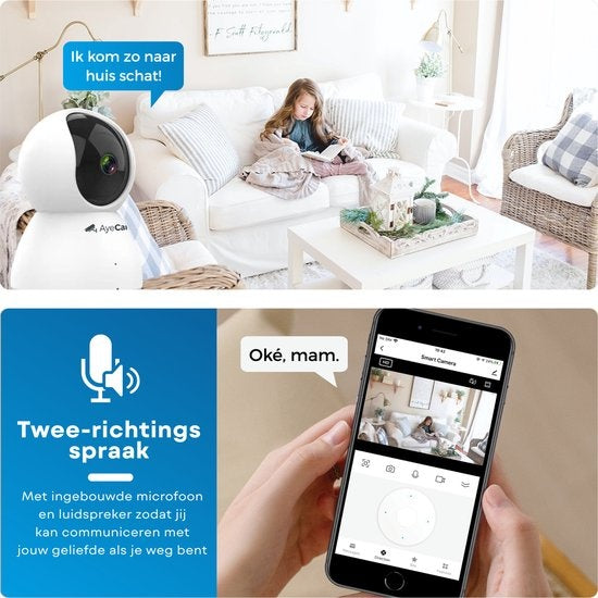 AyeCam Sicherheitskamera - Mit App - WiFi - Bewegungssensor - Inkl. 32GB SD - Kamera Sicherheit - Haustierkamera