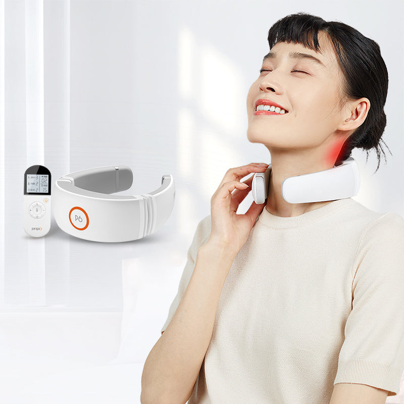 Pangao P6 Nackenmassagegerät mit Wärmefunktion – 6 Massageprogramme und 6 Intensitätsstufen – Wiederaufladbar und kabellos – Mit zusätzlichen Elektrodenpads
