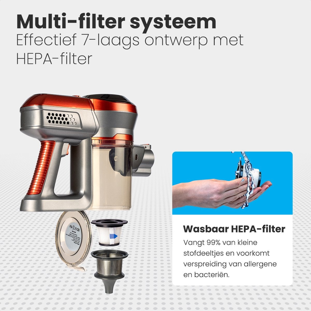 Auronic Stabstaubsauger kabellos - Beutellos - 4-in-1 - Akkubetrieben - 160W - Rot/Grau