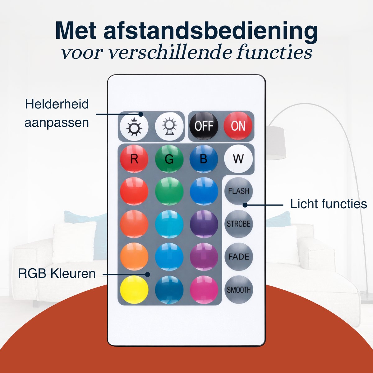 Grundig - LED Stehleuchte 120 cm - Mit Fernbedienung - USB betrieben - Stimmungsvolle Lampe für Wohnzimmer, Schlafzimmer und Gaming - 4 Lichtmodi, 60 LEDs