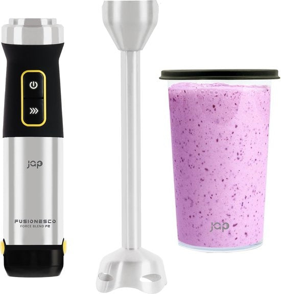 JAP Appliances ForceBlend F1 - Stabmixer-Set (1200 W) mit Messbecher - 21 Geschwindigkeitsstufen - Für Suppen, Fleisch, Smoothies und Babysnacks - Schwarz/RVS