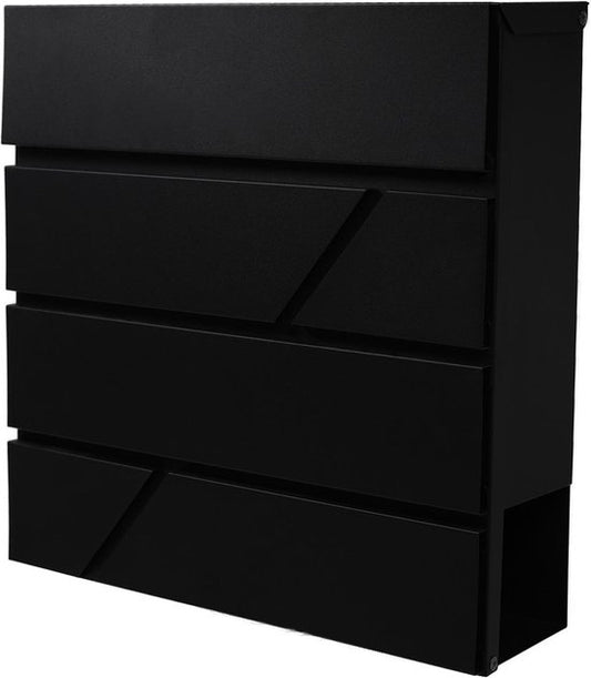 BRASQ Briefkasten Hanging Black Deluxe - Wandbriefkasten mit Schloss und Zeitungsfach - Inkl. Befestigungsmaterial & 2 Schlüssel - Briefkasten - Briefkasten - Edelstahl