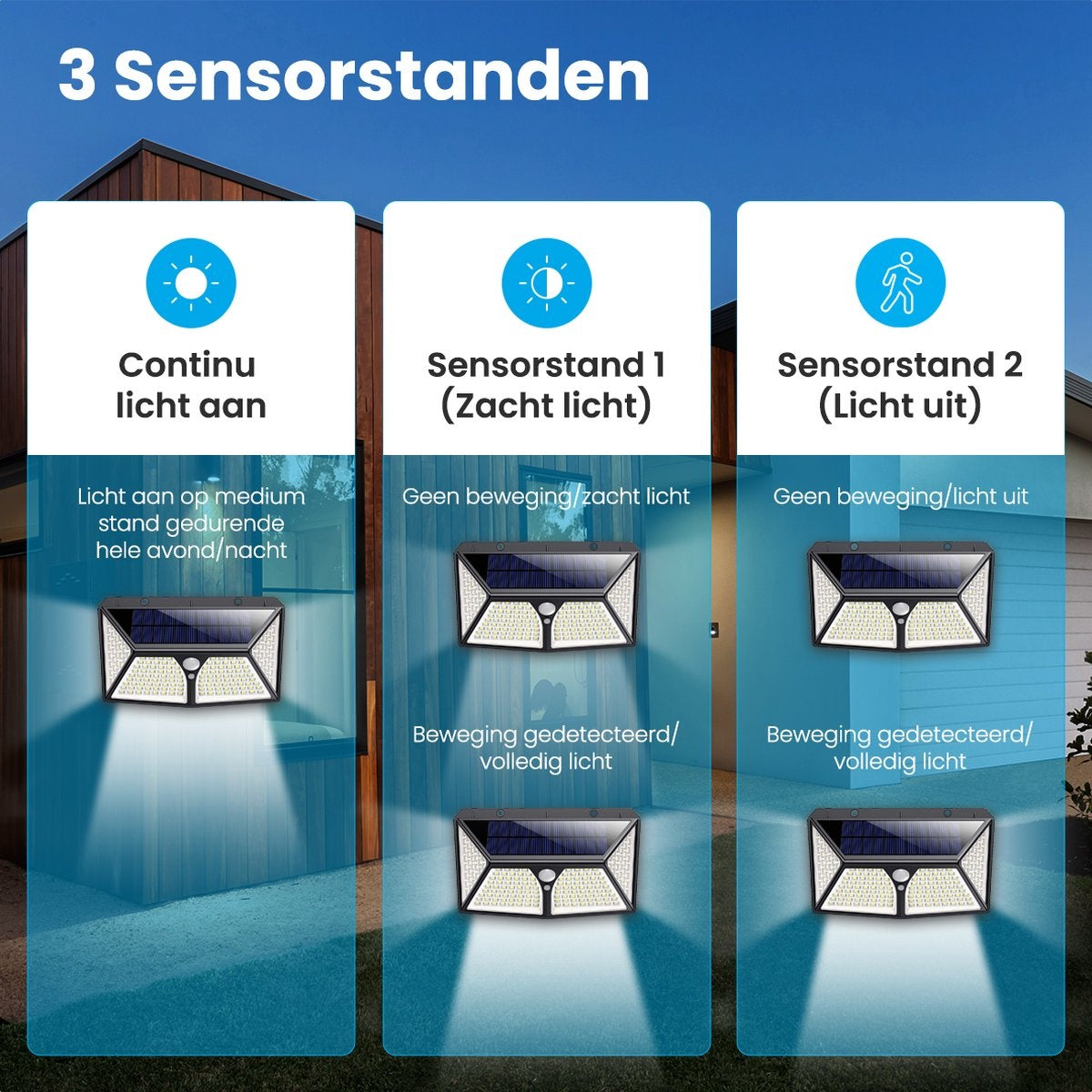 Auronic Solar Außenleuchte mit Bewegungssensor - Wandleuchte mit Sensor - Solar - 180 LEDs - IP65 - Schwarz