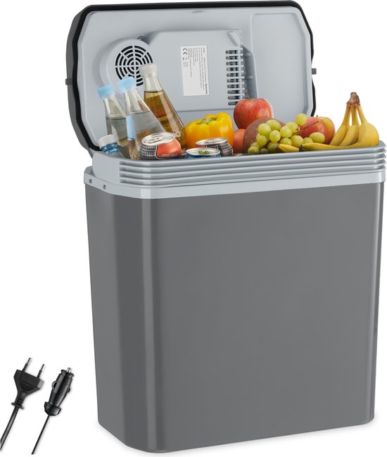tectake® Kühlbox – elektrisch – 24 Liter – Tragegriff – Auto-Thermobox – Warmhaltebox – 12-V- und 230-V-Ladegerät – Camping-Kühlschrank – Kühlen und Heizen