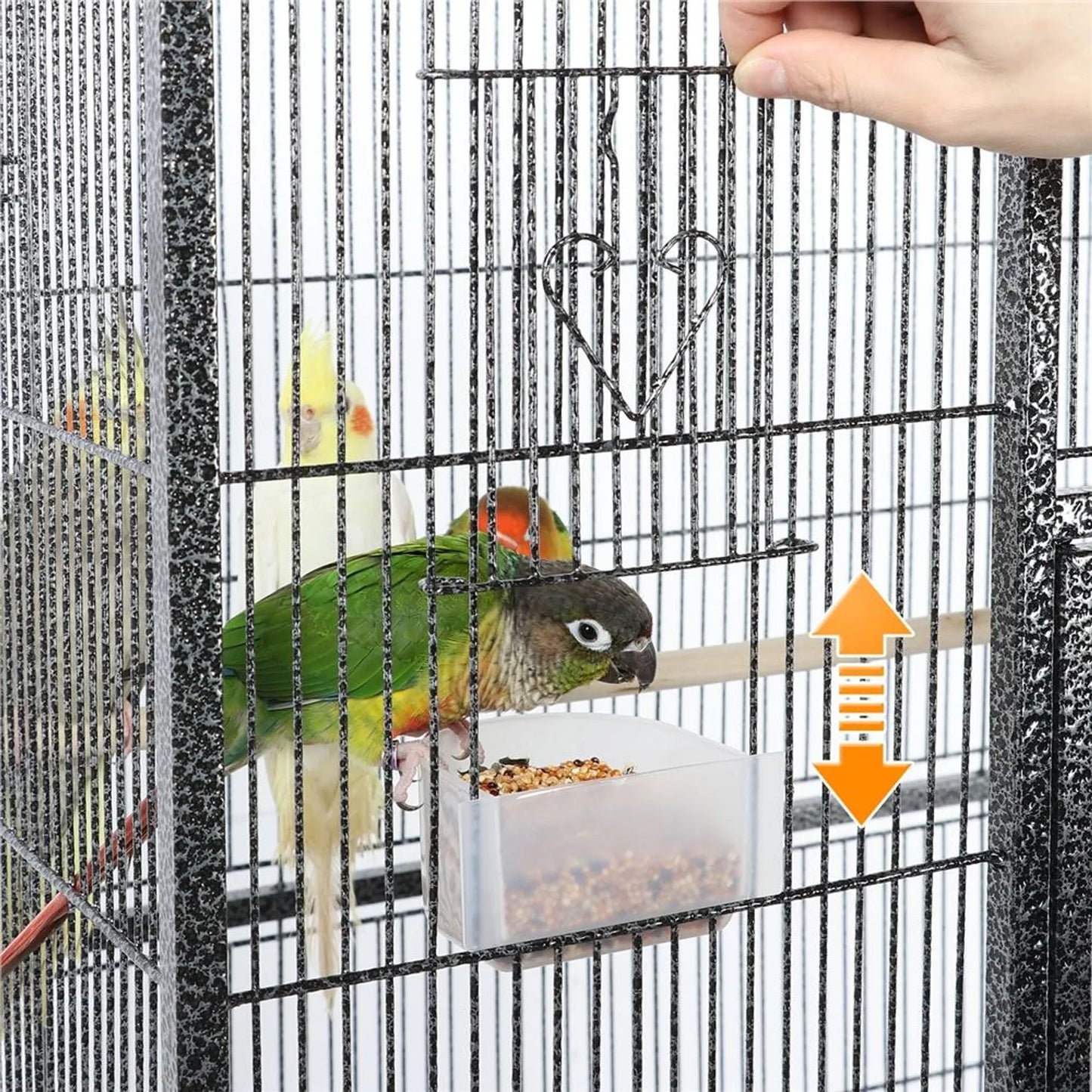 Yaheetech Vogelkäfig mit mobilem Sockel - ausgestattet mit herausnehmbarem Käfig und sechs Zugangstüren und Ablagefläche - für Sittiche und Falken - gehämmertes schwarzes Metall - 81 x 47 x 160 cm