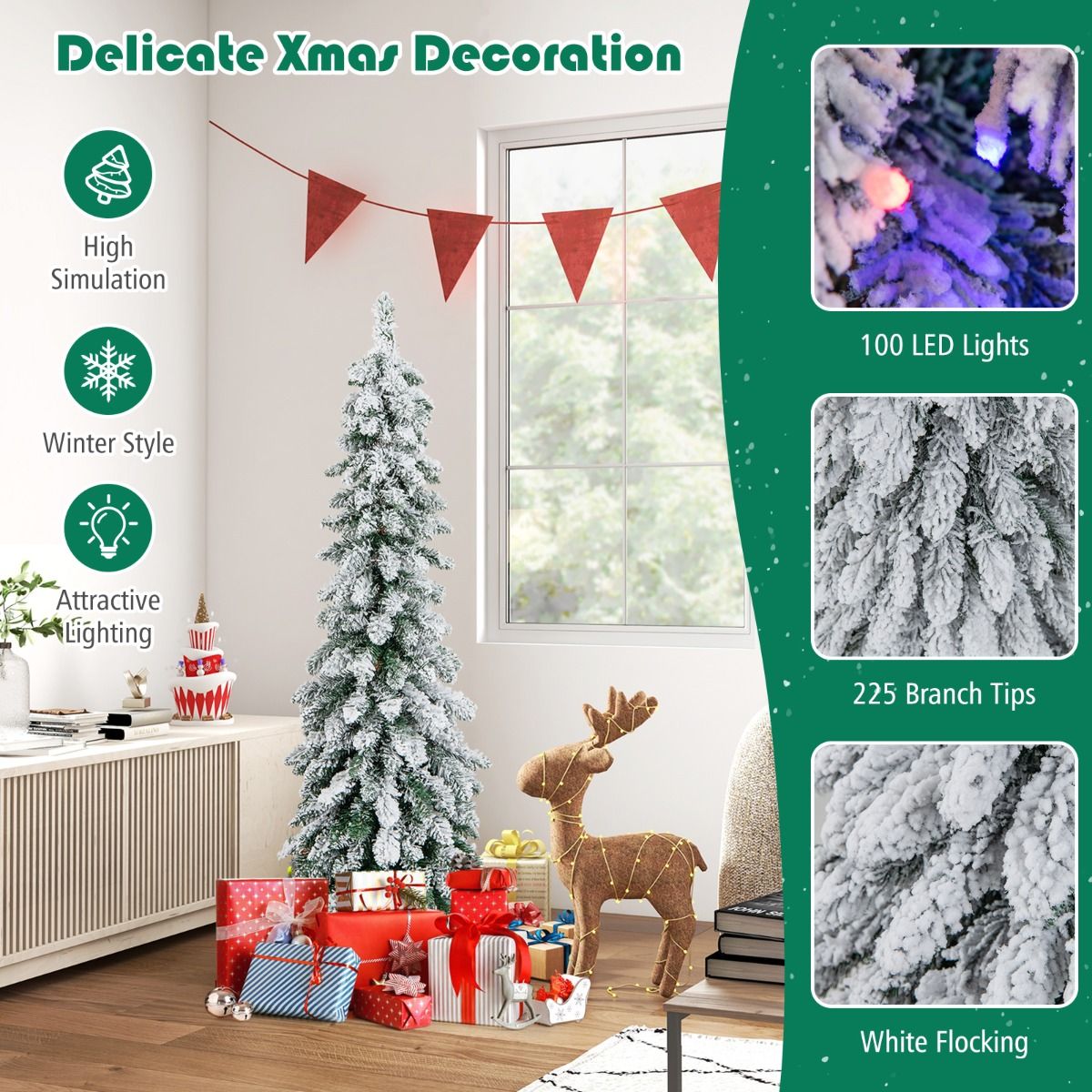 Coast 120 cm beflockter künstlicher Weihnachtsbaum - grün/weiß mit 225 Zweigspitzen und 100 LED-Lichtern