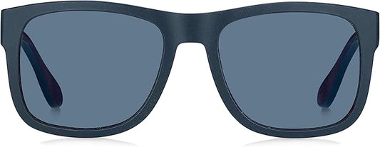 Tommy Hilfiger TH1556/S Rechteckige Sonnenbrille – Blau/Rot/Weißer Rahmen – Blaue UV400-Gläser aus Polycarbonat