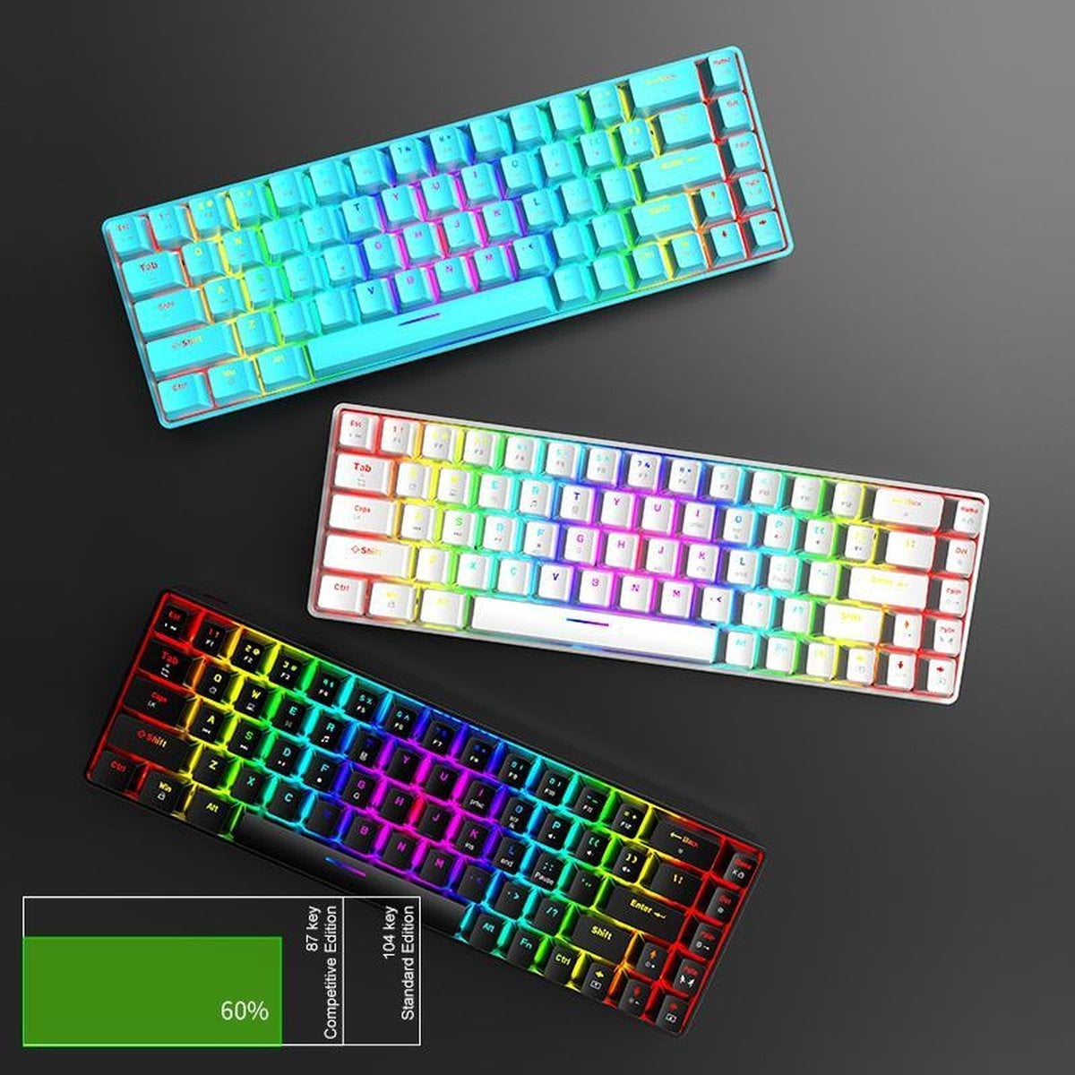 ZIYOU LANG T8 RGB Mechanische 68Tasten Gaming-Tastatur - Windows/Mac Spiele-Tastatur - Brauner Schalter - QWERTY - Mechanische Tastatur - Schwarz