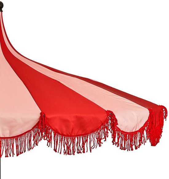 Mica Decorations Kim – Gestreifter Sonnenschirm mit Tragetasche – Stabsonnenschirm 238 x Ø 235 cm – Garten- oder Balkonsonnenschirm – Polyester, Stahl – Rot