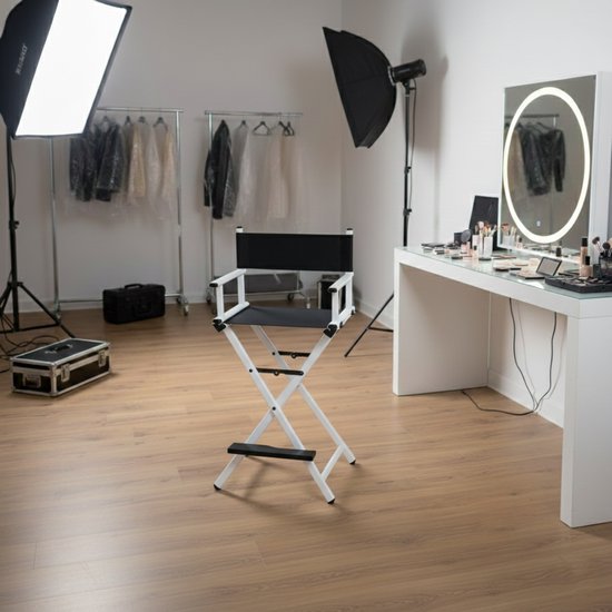 VDD – Stuhl – Hocker – Klappstuhl – Make-up-Stuhl – Visagistenstuhl – Regiestuhl – Frisiertischstuhl – Make-up-Hocker – Frisiertischhocker – Make-up-Stuhl – Weiß – Zusammenklappbar – Mit Rückenlehne