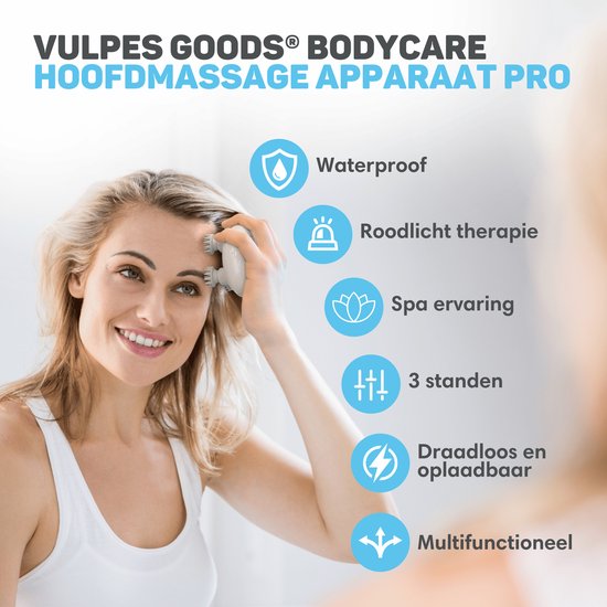 Vulpes Goods® BodyCare - Kopfmassagegerät mit Infrarot - Elektrisches Massagegerät - Kopfhautmassagegerät - Haarbürste - Stimuliert Haarwachstum & Durchblutung - USB aufladbar