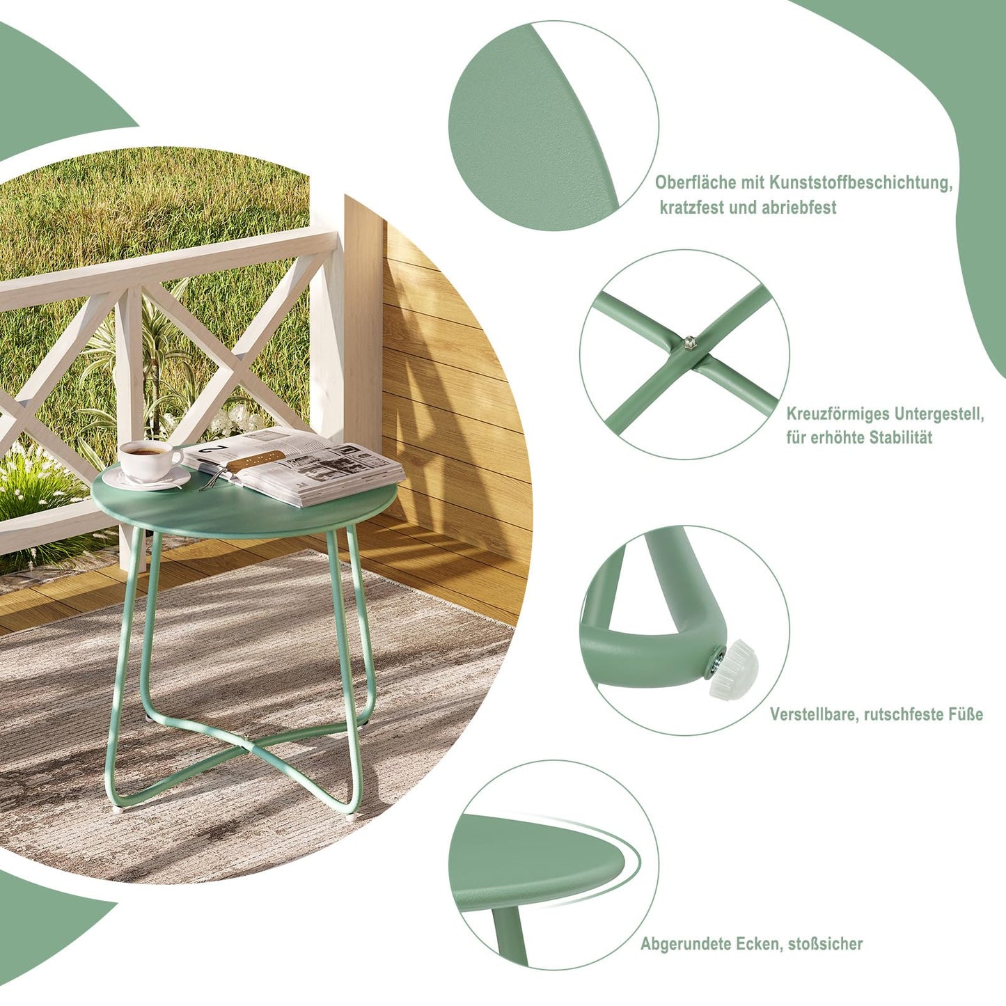 Esituro Beistelltisch – Ø 45 cm – Höhe 45 cm – Metall – Grün