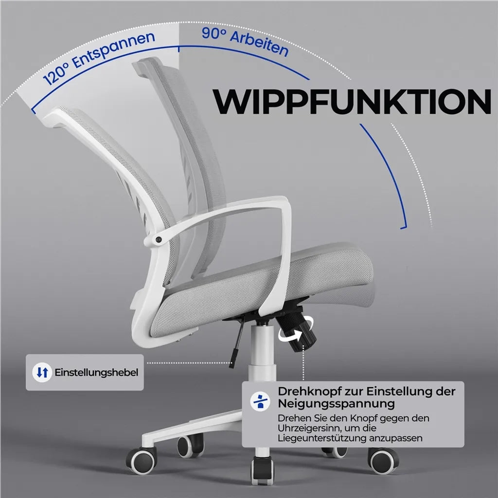 Yaheetech Bürostuhl - Ergonomisch - Hellgrau - Verstellbar
