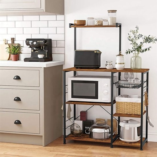 Goliving Küchenschrank - Küchenregal Upright - Mikrowellenschrank - Organizer - Metall - Holz - 90 x 40 x 132 cm - Braun