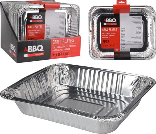 2er-Set rechteckige Grillschalen, 32 x 26 x 6 cm – Fleisch grillen – Grillrost