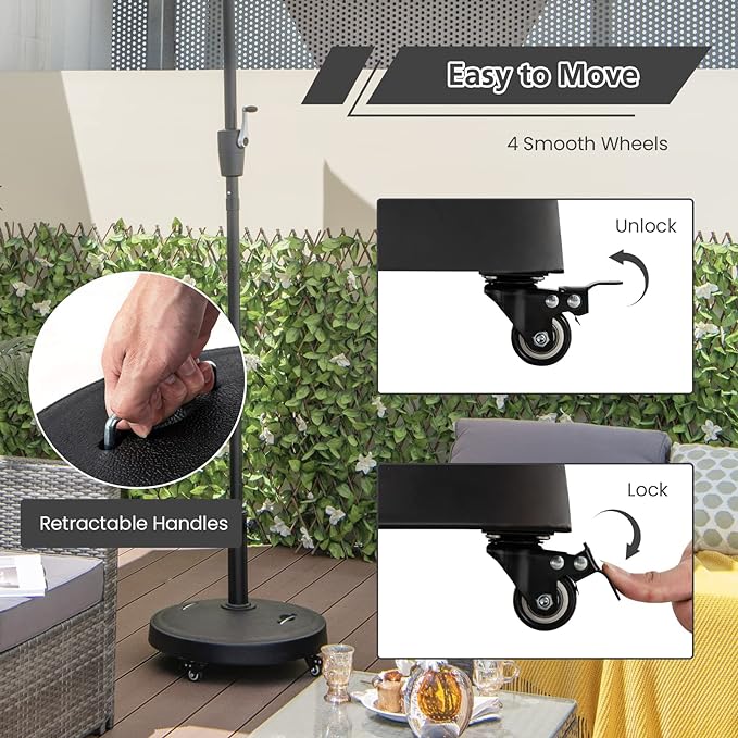 Coast Sonnenschirmfuß auf Rädern - Für Sonnenschirmstangen 38/48MM - 24Kg - 52 x 41,5cm