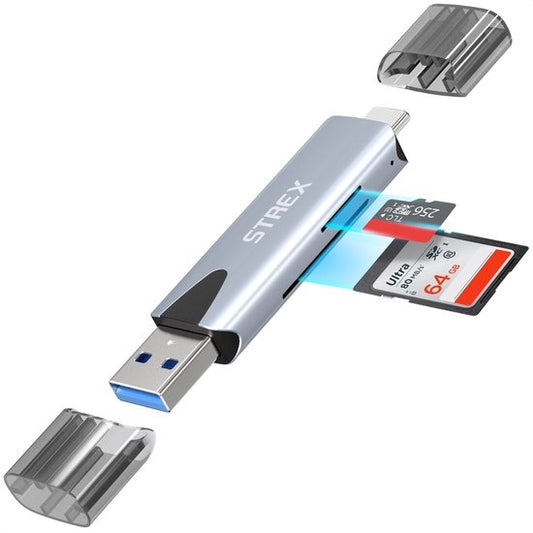 Strex Kartenleser - Kartenleser - USB 3.0/USB C - 2-in-1 - SD-Karte/TF-Karte - Speicherkartenleser