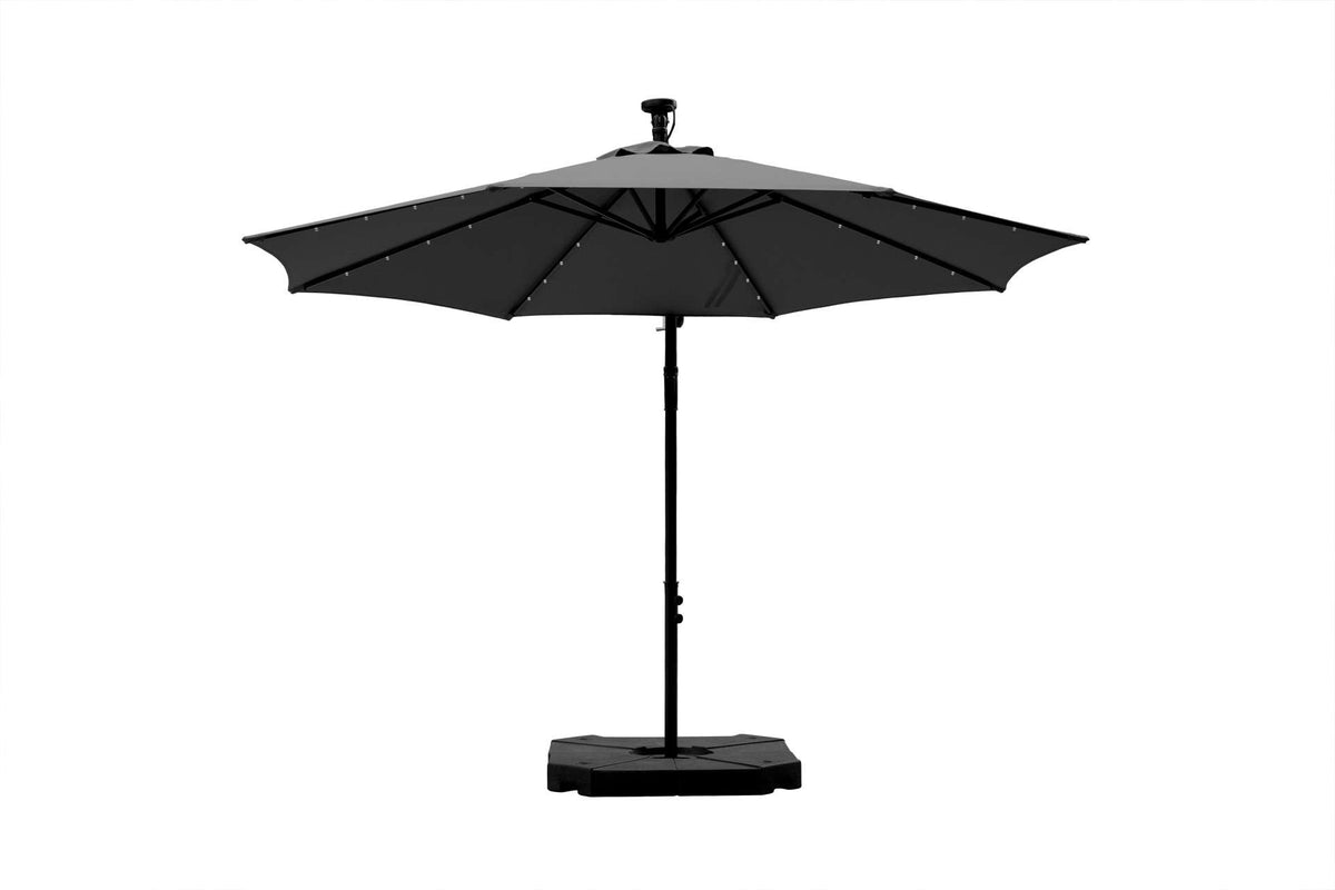 Feelfurniture Toscano Schwebeparasol Dunkelgrau – Banana Parasol mit LED-Beleuchtung und Schutzhülle – Ø 300 cm