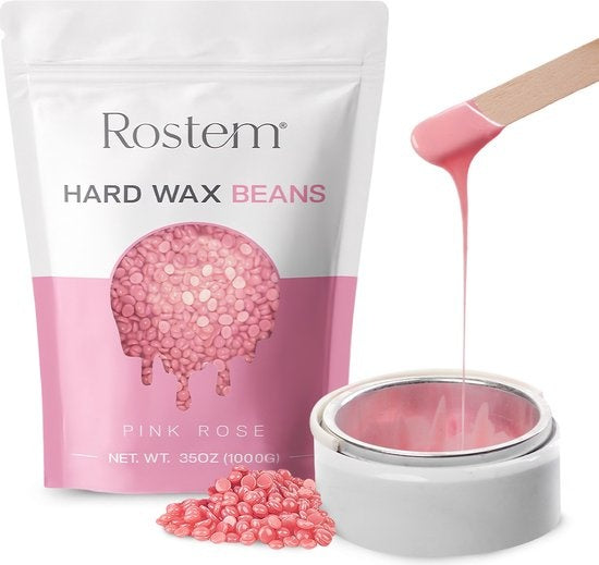 RostemÂ® Luxe Harzbohnen - Hartwachsbohnen - Heißwachs - Wachsbohnen - Rosa Rose 1KG - Inkl. 10 Spatel
