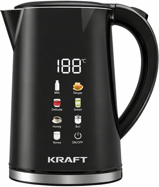 KRAFT Wasserkocher mit Temperaturregelung – 1,7 Liter – LED-Touch – Schwarz – 2200 W