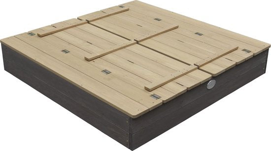 AXI Ella XL Holzsandkasten in Grau/Braun – mit Sitzbänken und Abdeckung – FSC-Holz – 120 x 120 x 20 cm – Sandkasten für Kinder