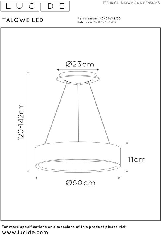 Lucide TALOWE LED - Hängeleuchte - Ø 60 cm - LED Dimmbar - 1x39W 3000K - Schwarz