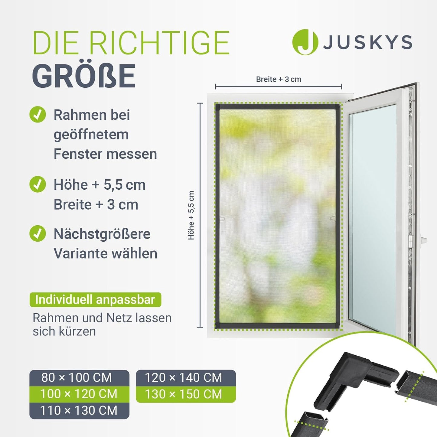 Juskys Fliegengitter / Fenstergitter / Paravent - 100 x 120 cm - Schwarz - inkl. Befestigungsmaterial