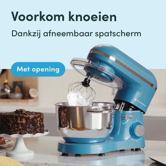 KitchenBrothers Küchenmaschine - Küchenroboter - 6.2L - Mixer mit Rührschüssel - Küchenmixer - 2000W - Pastellblau
